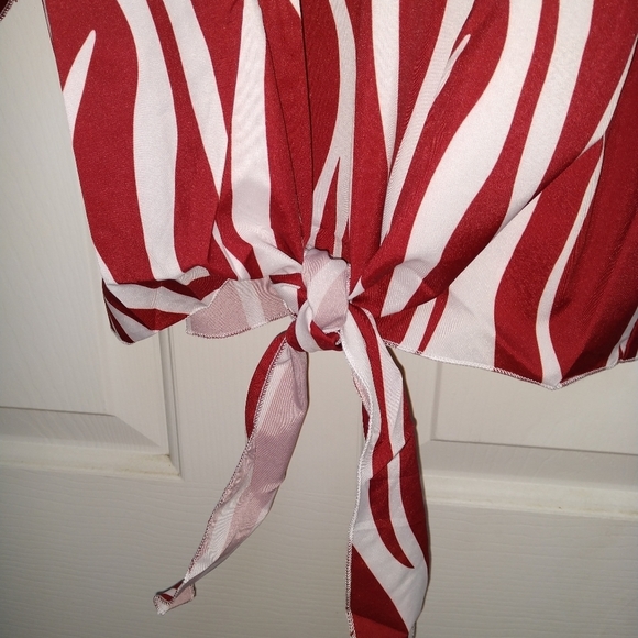 New Zebra Print Boho Off On Shoulder Front Tie Top - Picture 3 of 11